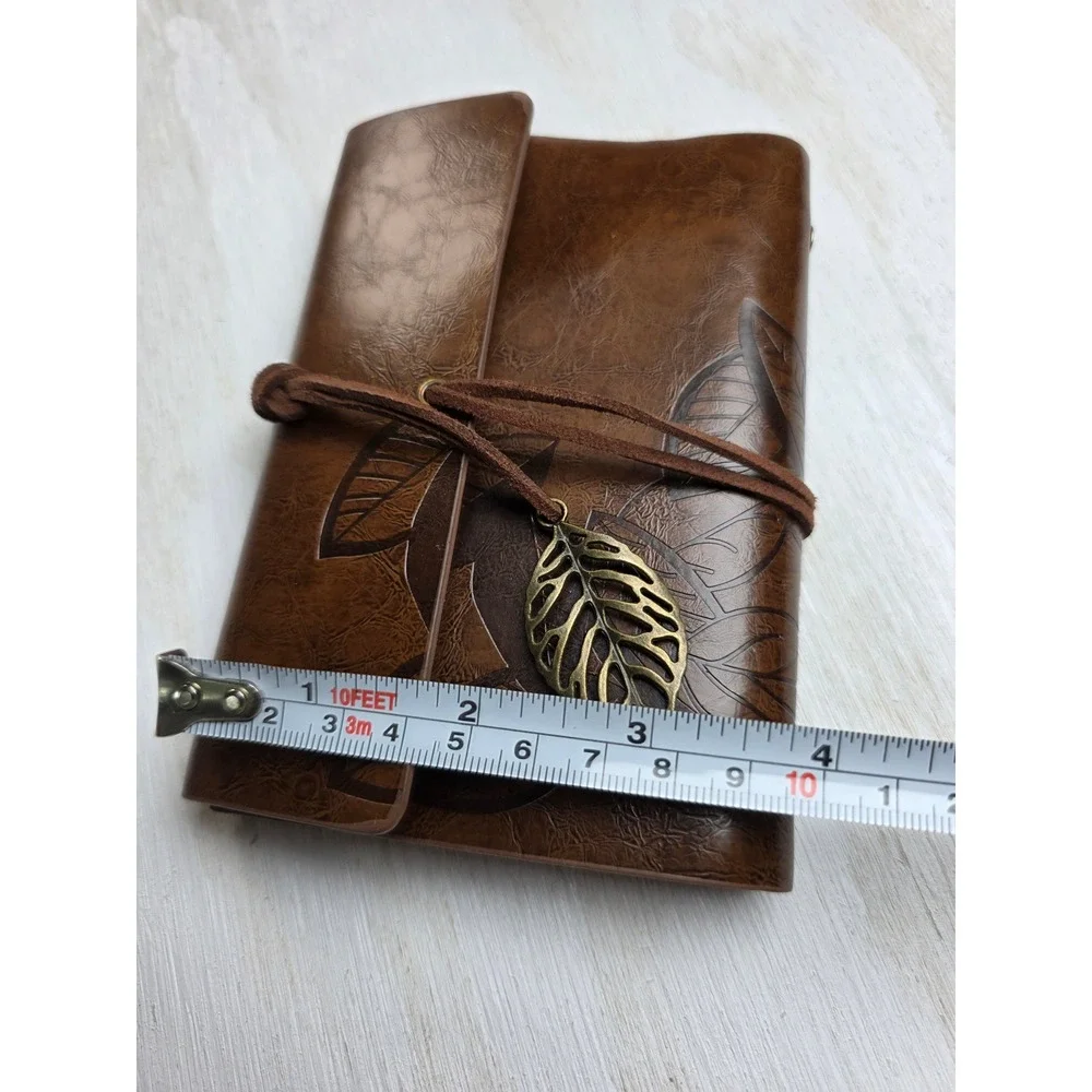 Vintage Leaf Embossed Brown Faux Leather Journal Refillable Boho Cottagecore 7x4
